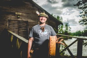 Wilderness Guide Teijo Haapakoski and his Drum in Kapeenkoski Rapid.