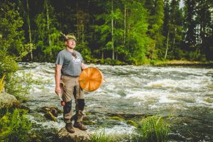 Wilderness Guide Teijo Haapakoski and his Drum by Kapeenkoski rapid.